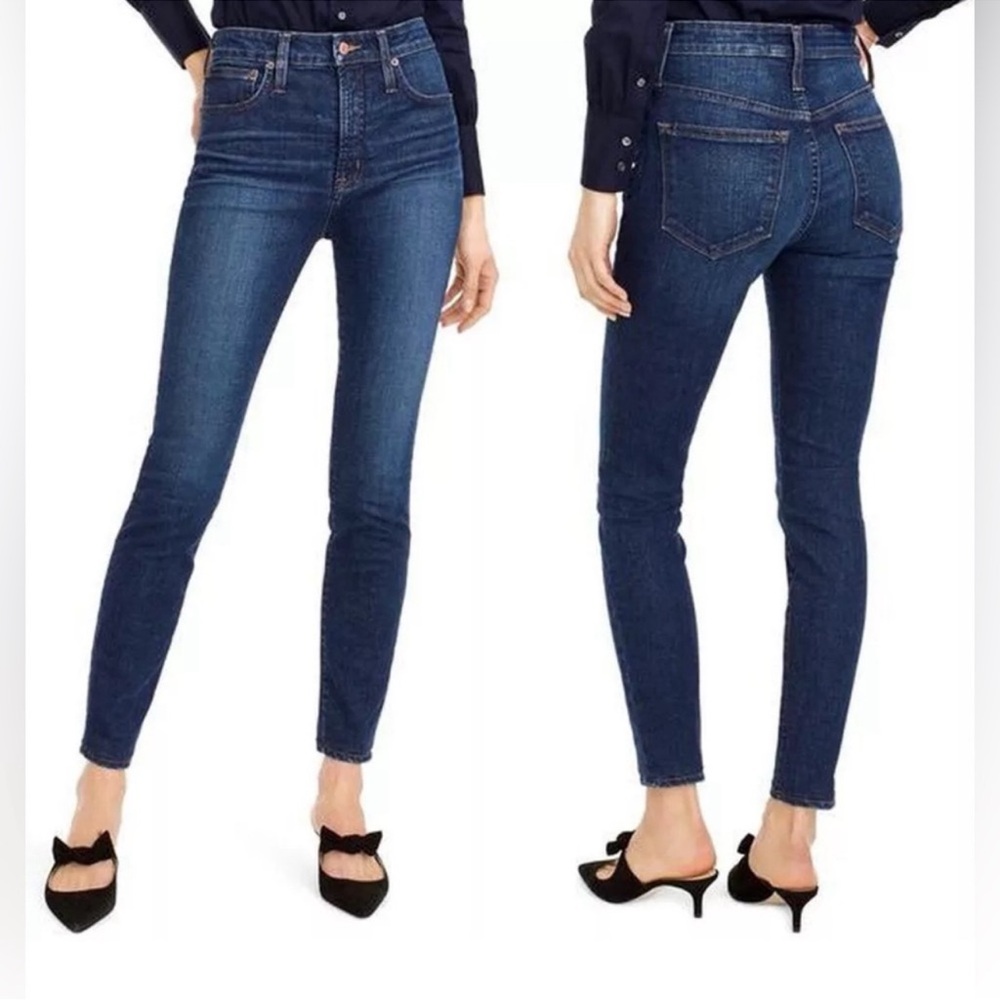 J. Crew 8" Toothpick Mid-Rise Stretch Skinny Jeans Dark Wash Blue Size 28